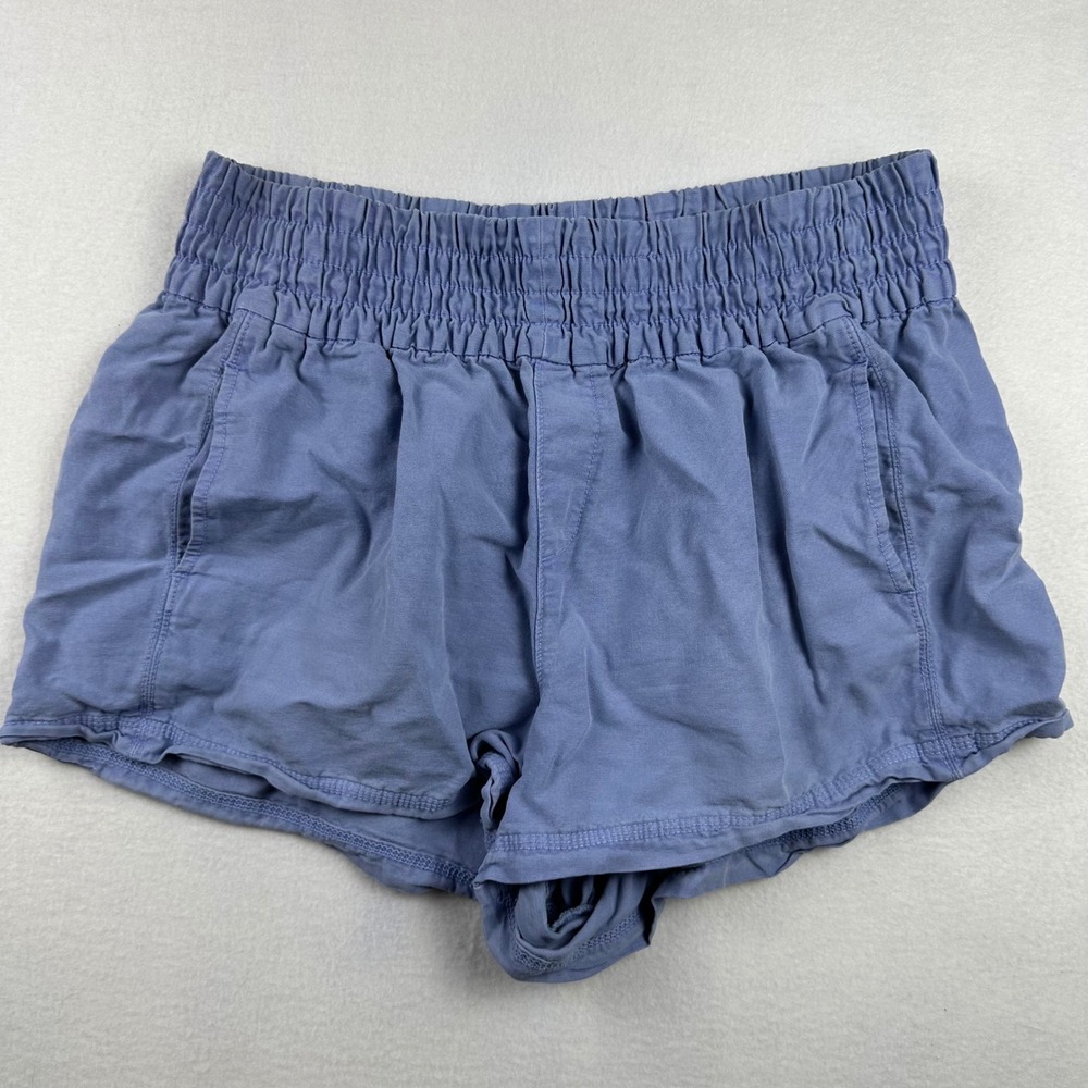 Aerie Shorts Women L Blue Smocked Waist Cotton Lyocell Casual Lounge Summer Boho